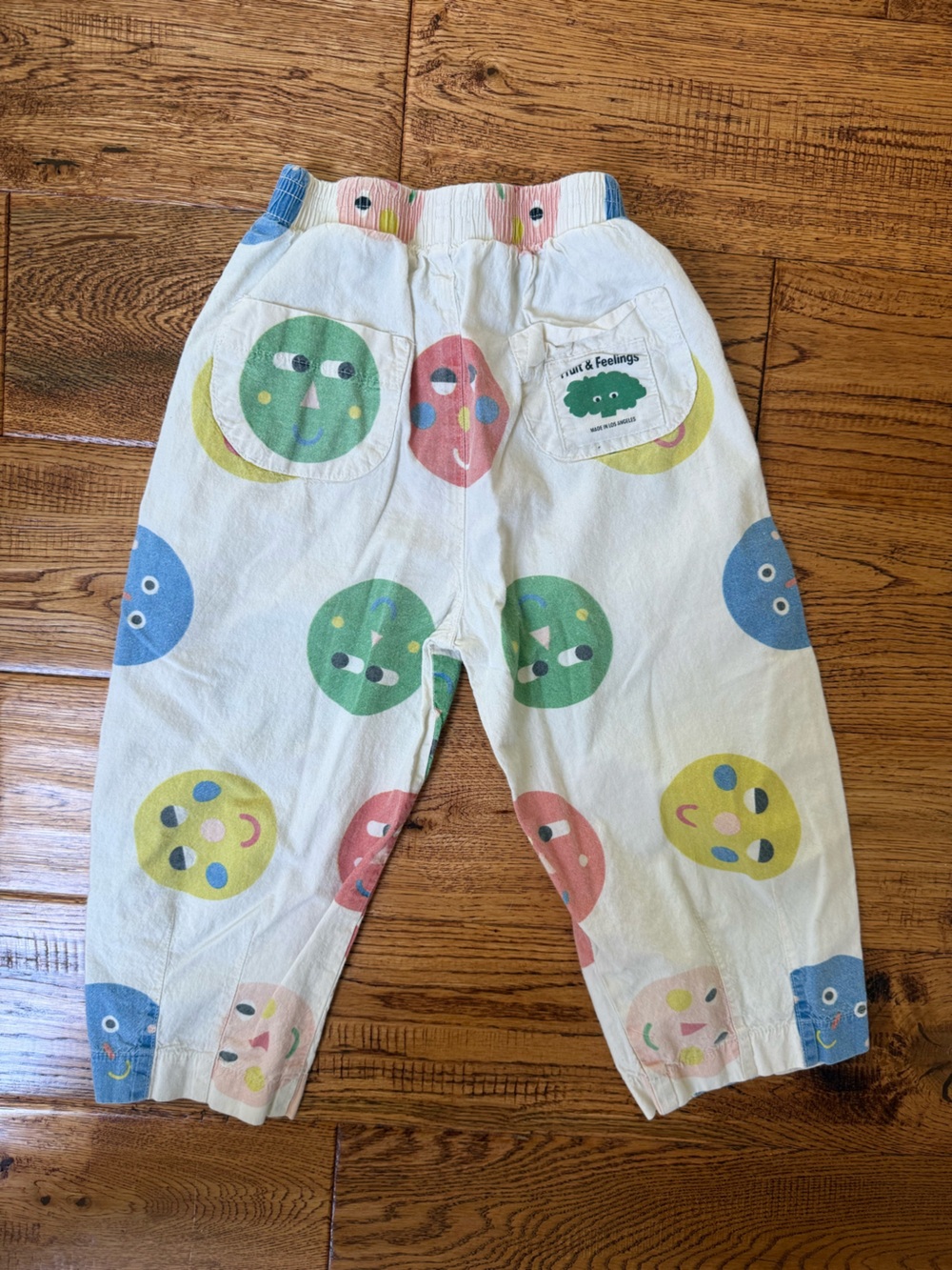 Kids White Smiley Face Print Elastic Waist Pants - Picture 2 of 4